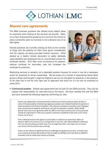 First page of the Shared care agreements document